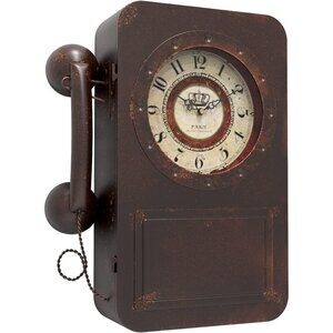 Retro Old Telephone Battery Operated Quartz Metal Wall Vintage Decor Clocks